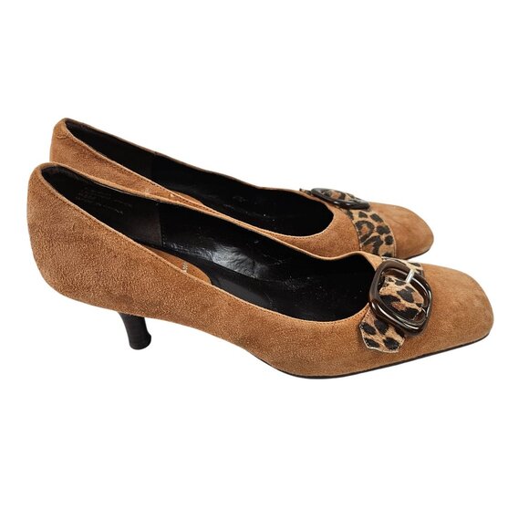 Nickels Heels Womens Size 8.5 M Brown Leopard Print Suede Buckle Accent - Picture 7 of 10